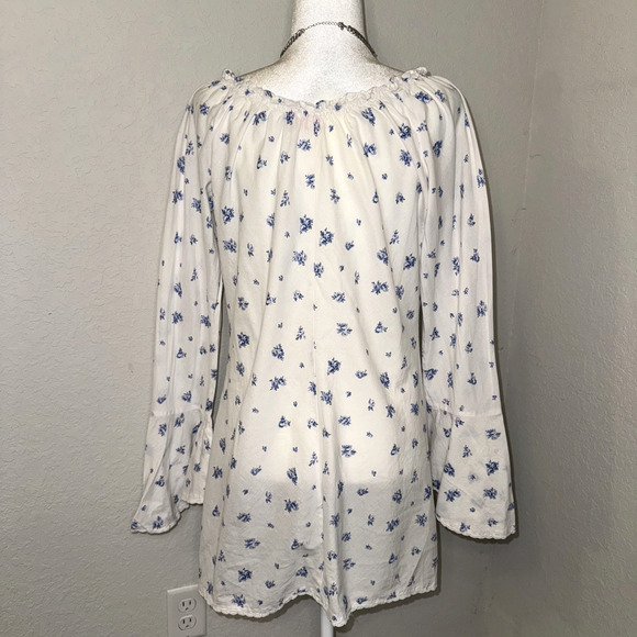 Y2K Victoria’s Secret Slip Dress Women's M White Blue Floral Cotton Bell Sleeve - Picture 3 of 9